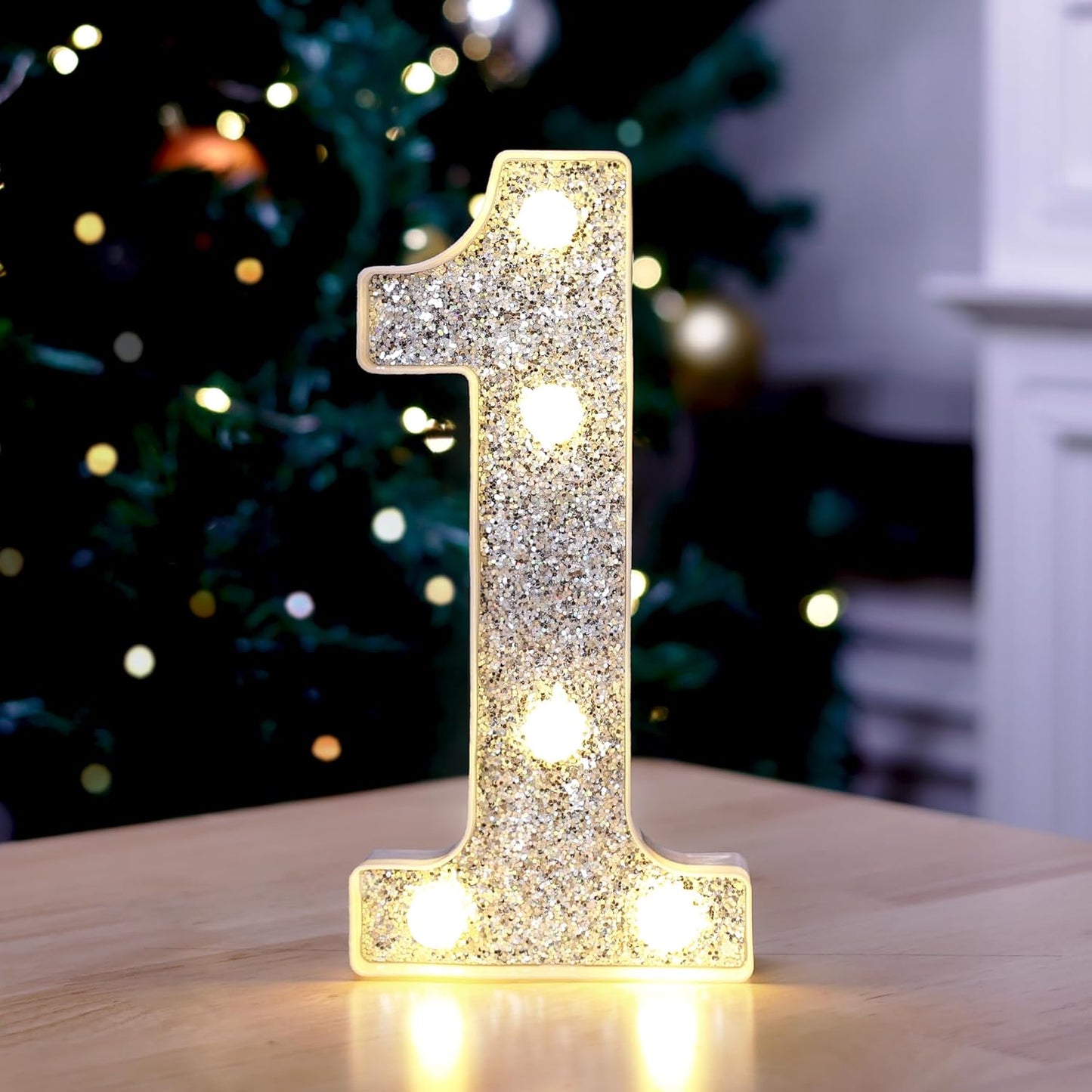 Marquee Light Up Letters, Glitter Silver LED Letter Lights Battery Powered Alphabet Letter Sign for Night Light Wedding Birthday Party Cafe Bar Decoration Girls Room Decor - Number 1