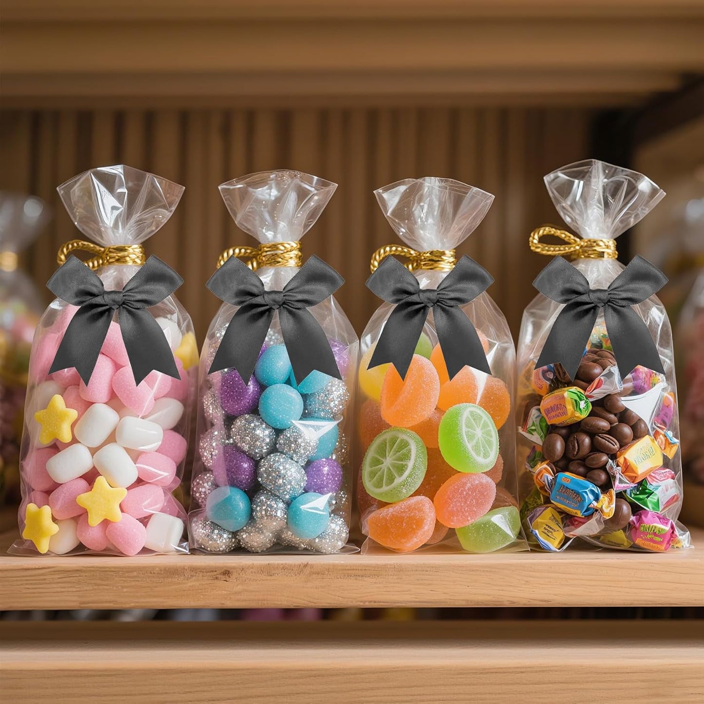 50 Pieces Gift Wrap Bows Premium Satin Ribbon Bows 3.3 Inch Craft Bows for Gift Wrapping DIY Treat Bags Holiday Gifts Bag Party Decorations, Wedding Decor Christmas Birthday Presents (Black)