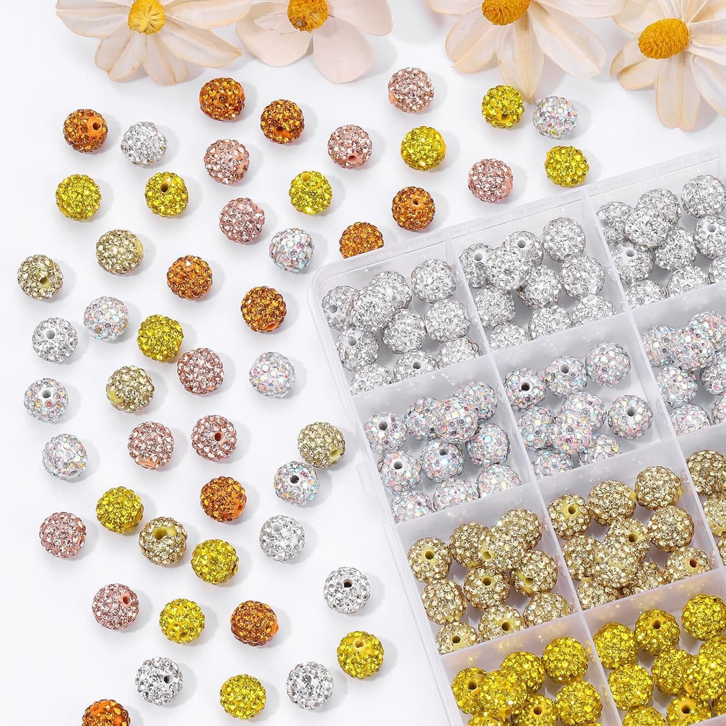 Novani 240pcs 10mm Gold Yellow Round Rhinestone Beads for Jewelry Making, DIY Bracelet, Necklace, Earring, Christmas Decoration