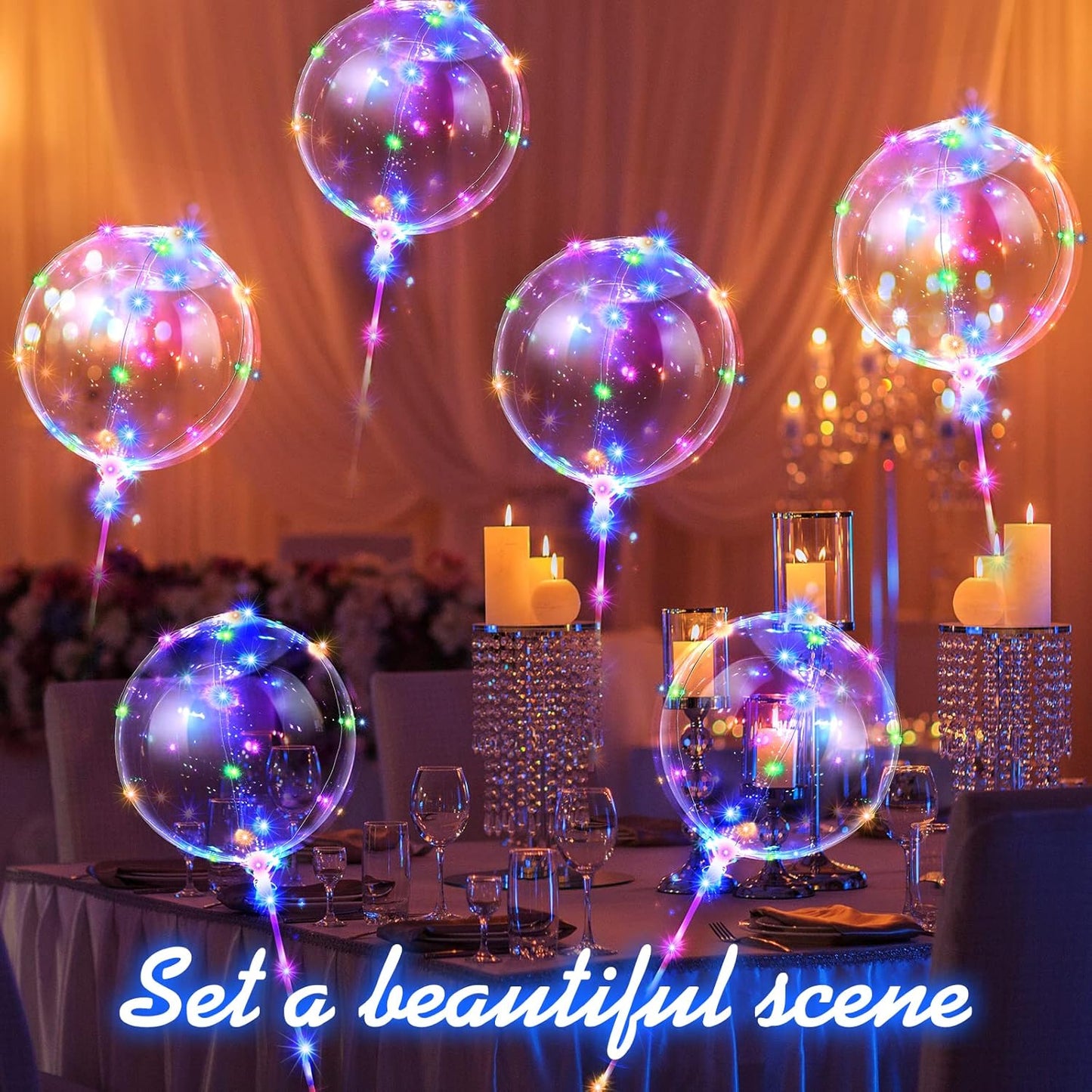Vinsot 30 Pack LED Bobo Balloons Light Up Balloons Clear Helium Bubble Bobo Glow with String Lights for Parties Birthday Wedding Decoration(Multi Color Light)