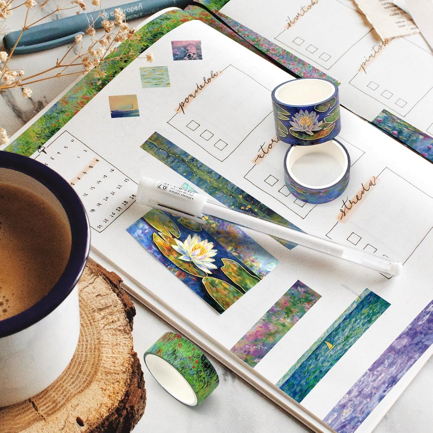 27 Rolls Monet Gold Foil Vintage Washi Tape Set - Decorative Masking Tapes for Scrapbooking, Journaling, Crafts, School Supplies