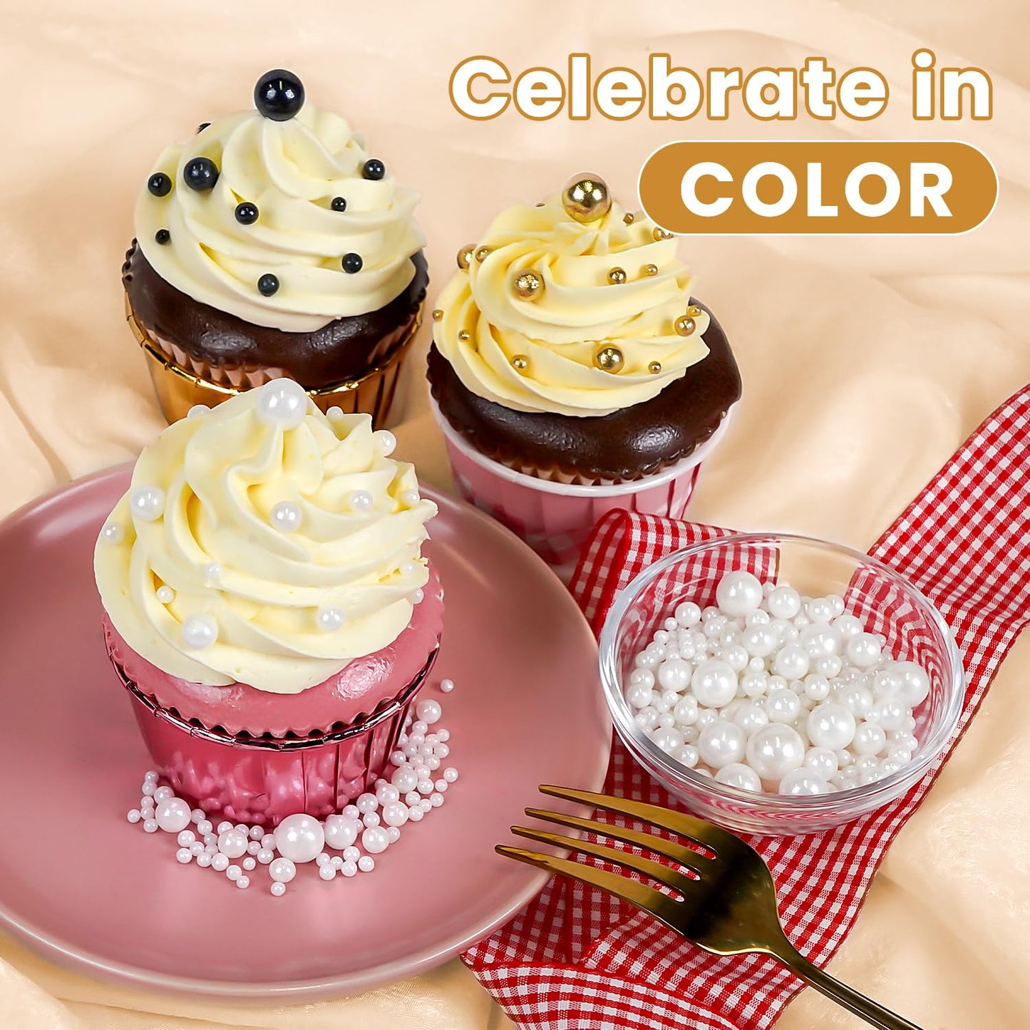 Edible Pearl, White Pearl Sprinkles for Cake Decorating, Cupcake Toppers, Cake Decorations, Ice Cream Toppings, Wedding Party Supplies, Halloween, Christmas, 180g/6.35oz