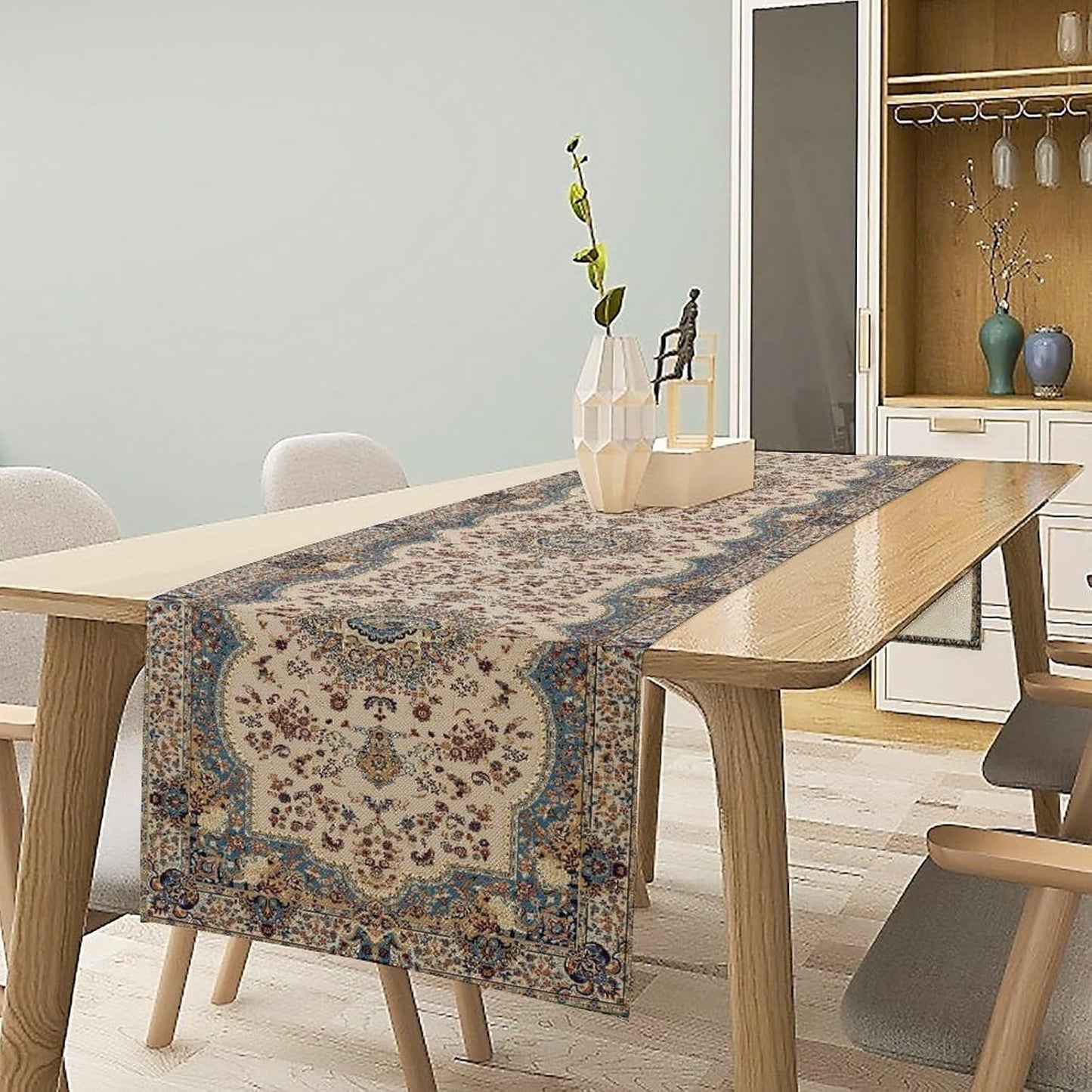 Boho Vintage French Table Runner,Retro Flower Rustic Country Style Floral Print Pattern for Home Kitchen Table Decor Dining Coffee Room Garden Party Decor 13x36in