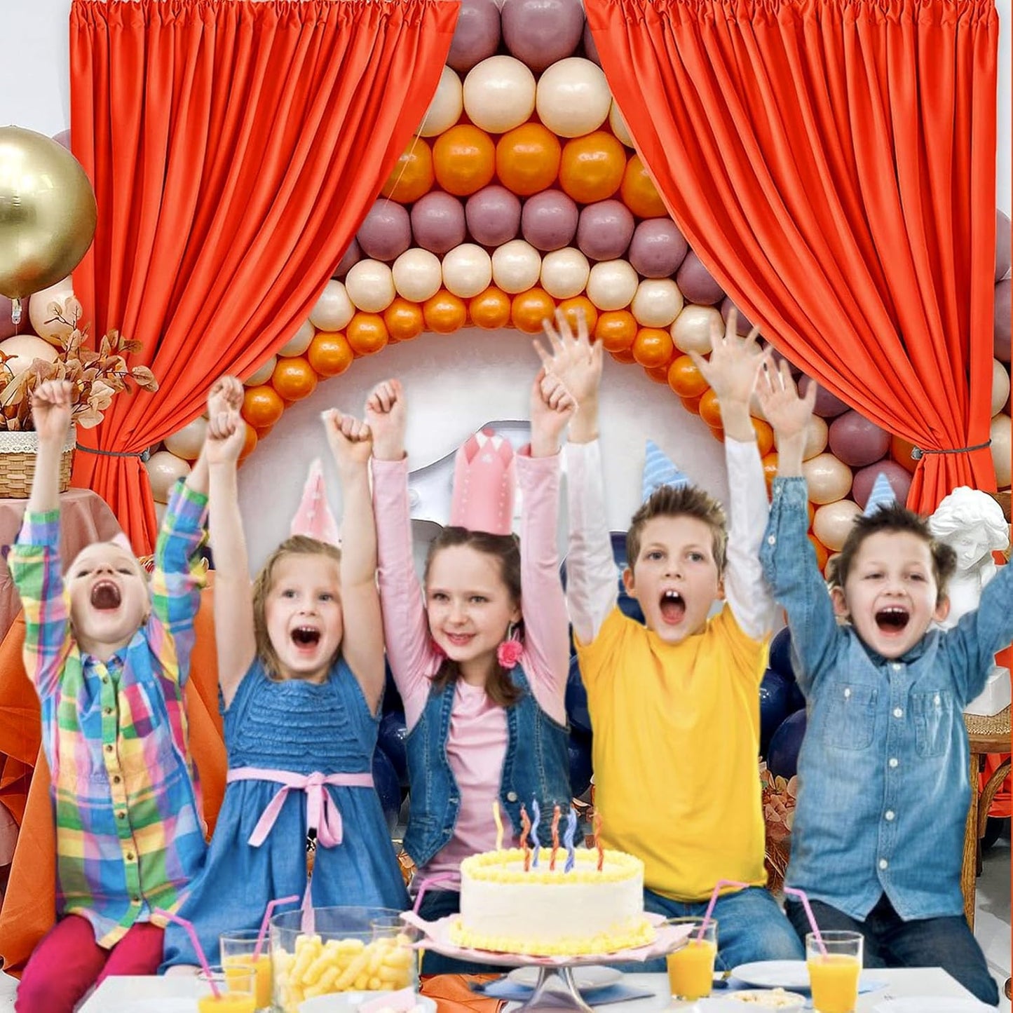 10 x 10 Feet Orange A Backdrop Curtain for Partie, Background Curtains for Photoshoot, Birthday, Wedding, Halloween, Thanksgiving, Christmas Day, New Year Party Decorations 5Ft x 10Ft, 2 Panels