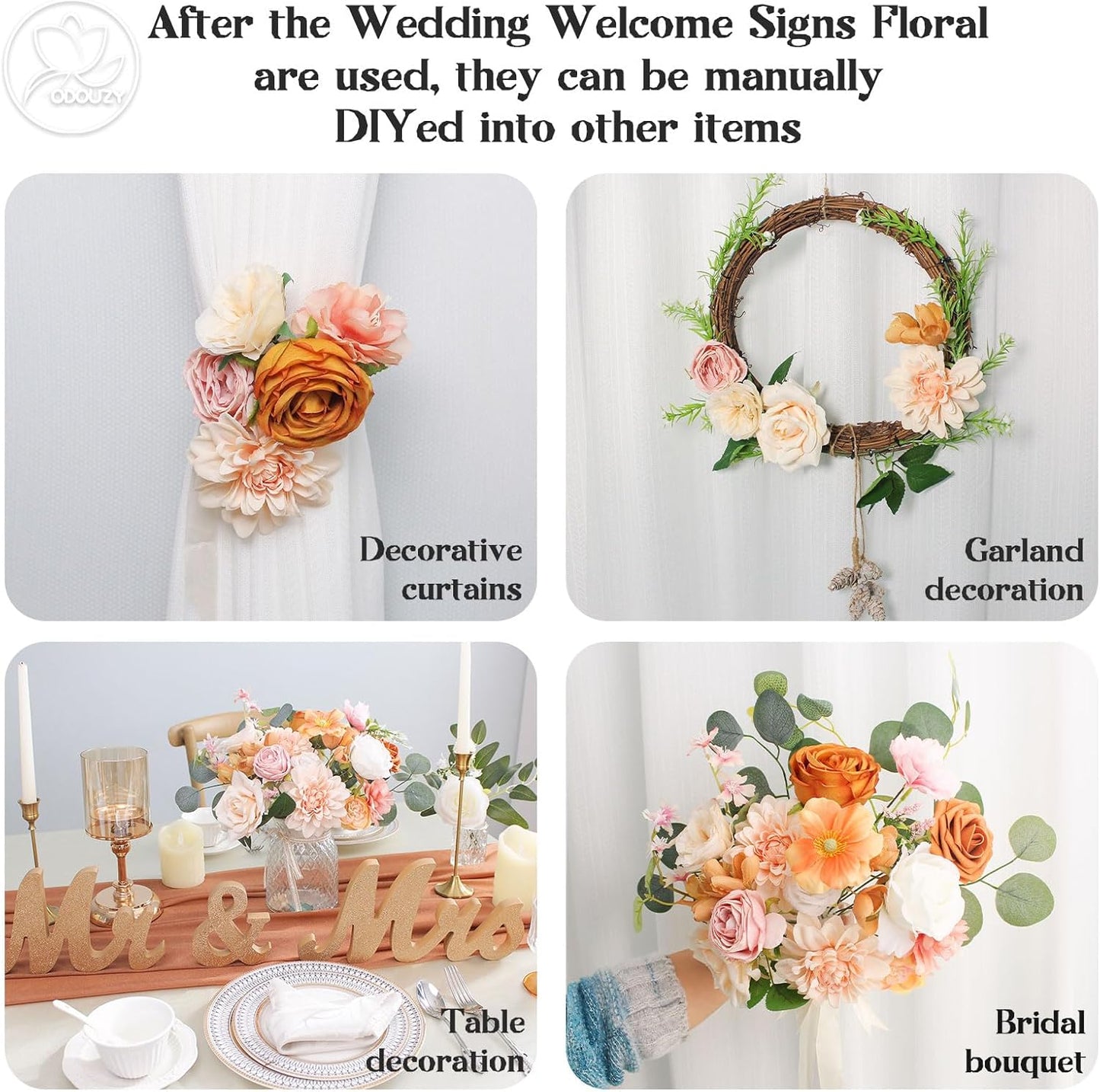 Wedding Arch Flowers Kit,Artificial Flower Arch Decor,2pcs Artificial Flower Arrangement for Wedding Decor Reception Backdrop Floral Decorations (Orange White)