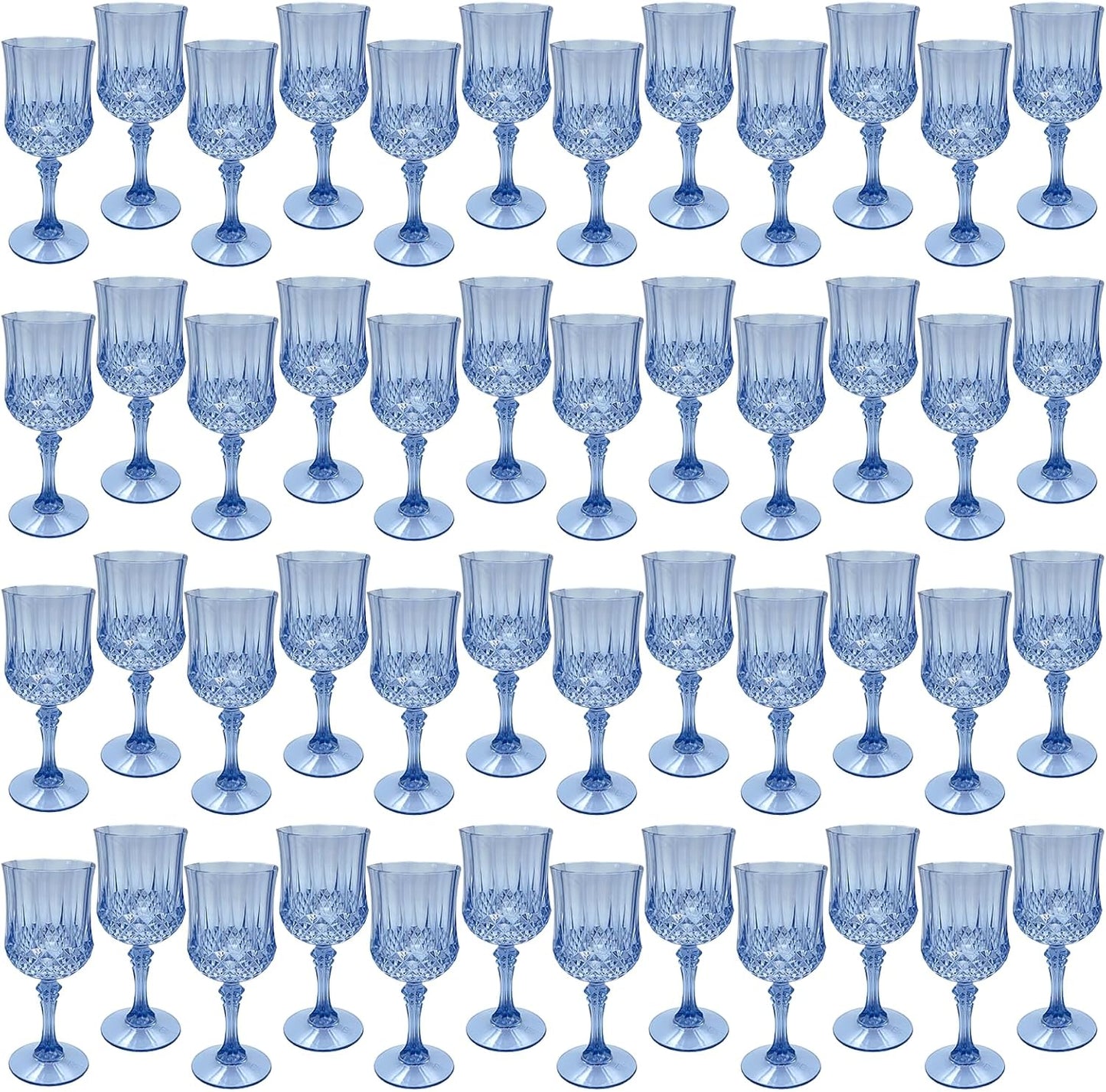 Blue Plastic Wine Glasses，Plastic Goblets for Parties，Drinking Glasses for Wedding Reception, Grand Event Party Supplies (48, Blue)