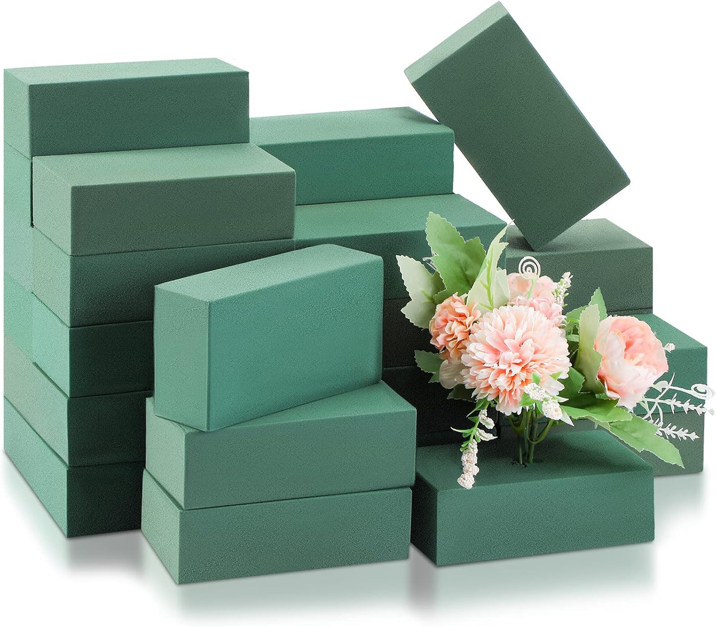 Marsui 30Pcs Floral Foam Blocks Dry and Wet Florist Foam Brick Flower Arrangements Supplies for Fresh and Artificial Flowers Craft Plant Filler Decoration, Green(3.2 x 5.5 x 1.8 Inch)