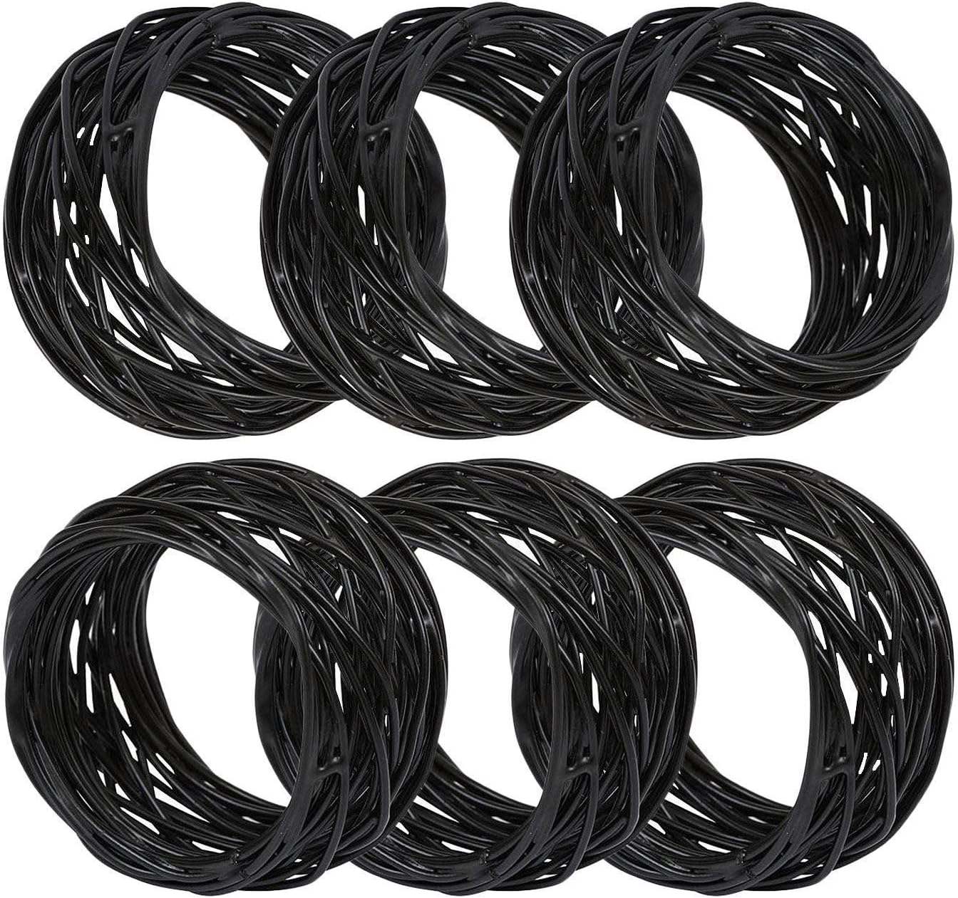 Handmade Round Mesh Black Napkin Rings Holder for Dinning Table Parties Everyday, Set of 12