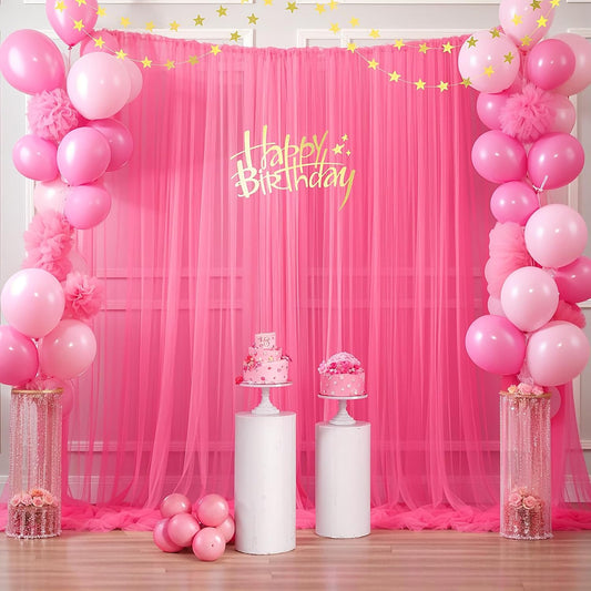 Hot Pink Tulle Backdrop Curtain for Parties 10ft x 8ft Fuchsia Sheer Backdrop Curtains for Baby Shower Birthday Wedding Bridal Shower Photo Shoot Photography Background Decorations 2 Panels 5ft x 8ft