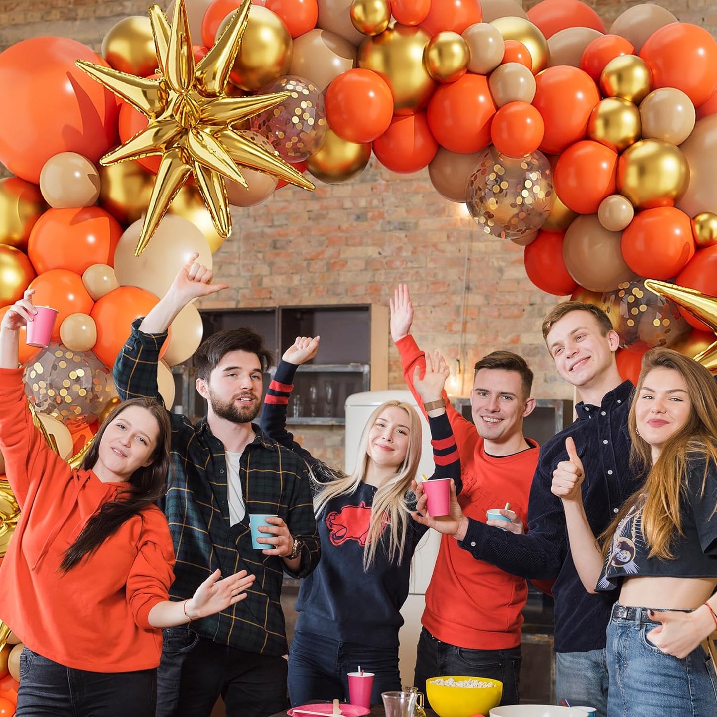 Gold Orange Balloons Garland Arch Kit,127 Piece Confetti Latex Metal Aluminum Foil Balloons for Birthday Baby Shower Party Decor Supplies