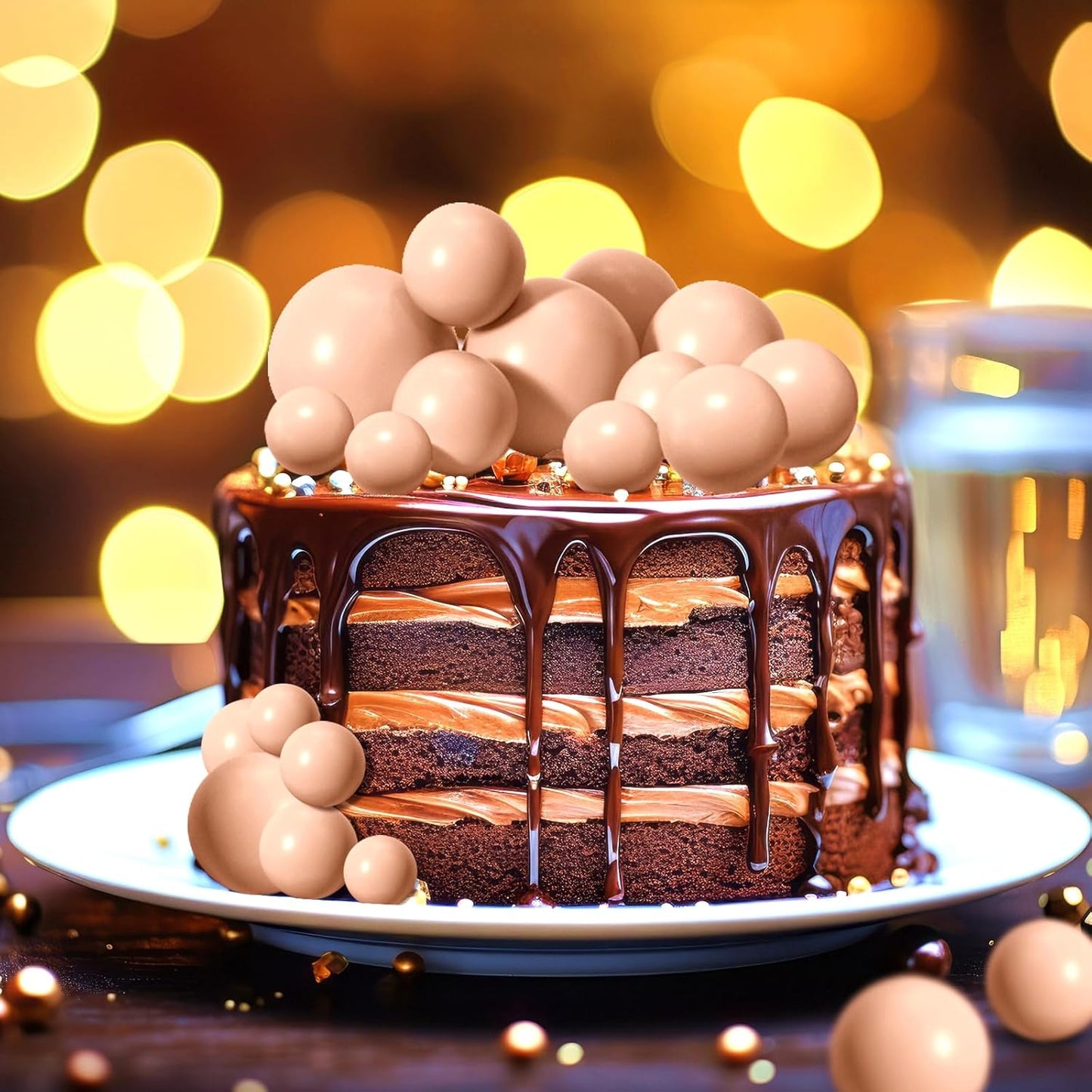 ASTARON 20 Pcs Ball Cake Topper Decorations Mini Balloons Cake Topper Sticks Light Brown Balls Cake Picks Cake Topper Balls Cake Decorations for Wedding Birthday Cake Decorations