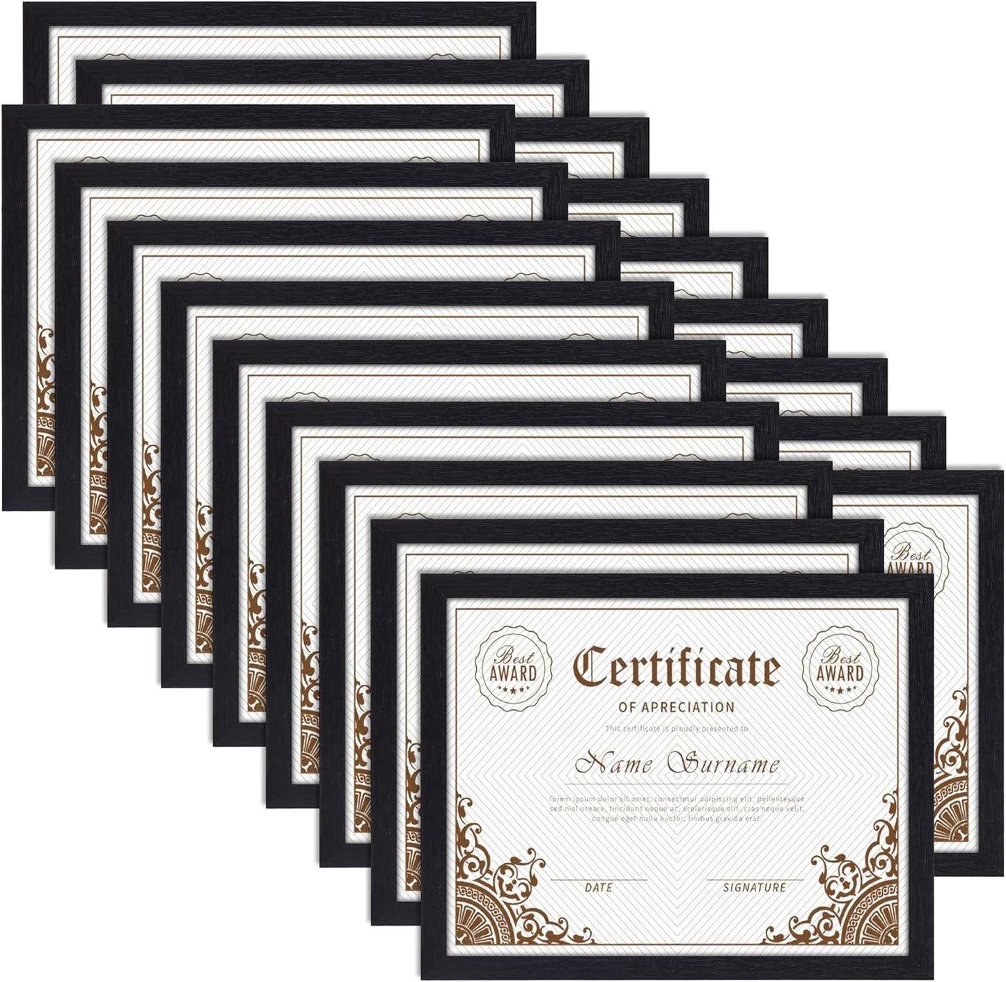 PETAFLOP Bulk Picture Frames 8.5 x 11 Certificate Document Frame Set of 18, Black Frame for Wall Tabletop Vertically and Horizontally
