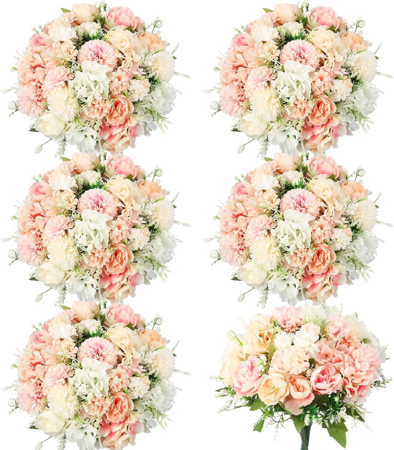 Tigeen Artificial Flowers Artificial Peonies Silk Flowers Faux Peony Fake Peony Silk Hydrangea Bouquet for Wedding Table Centerpiece Floral Vase Decor(White,Pink,6 Bundles)