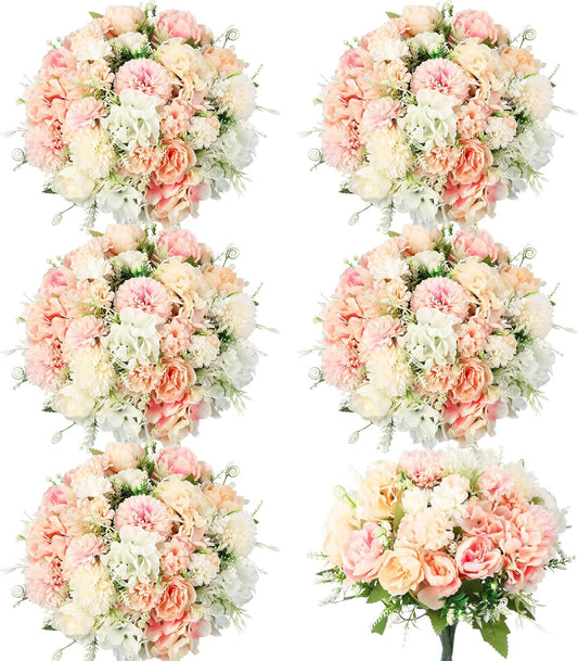 Tigeen Artificial Flowers Artificial Peonies Silk Flowers Faux Peony Fake Peony Silk Hydrangea Bouquet for Wedding Table Centerpiece Floral Vase Decor(White,Pink,6 Bundles)