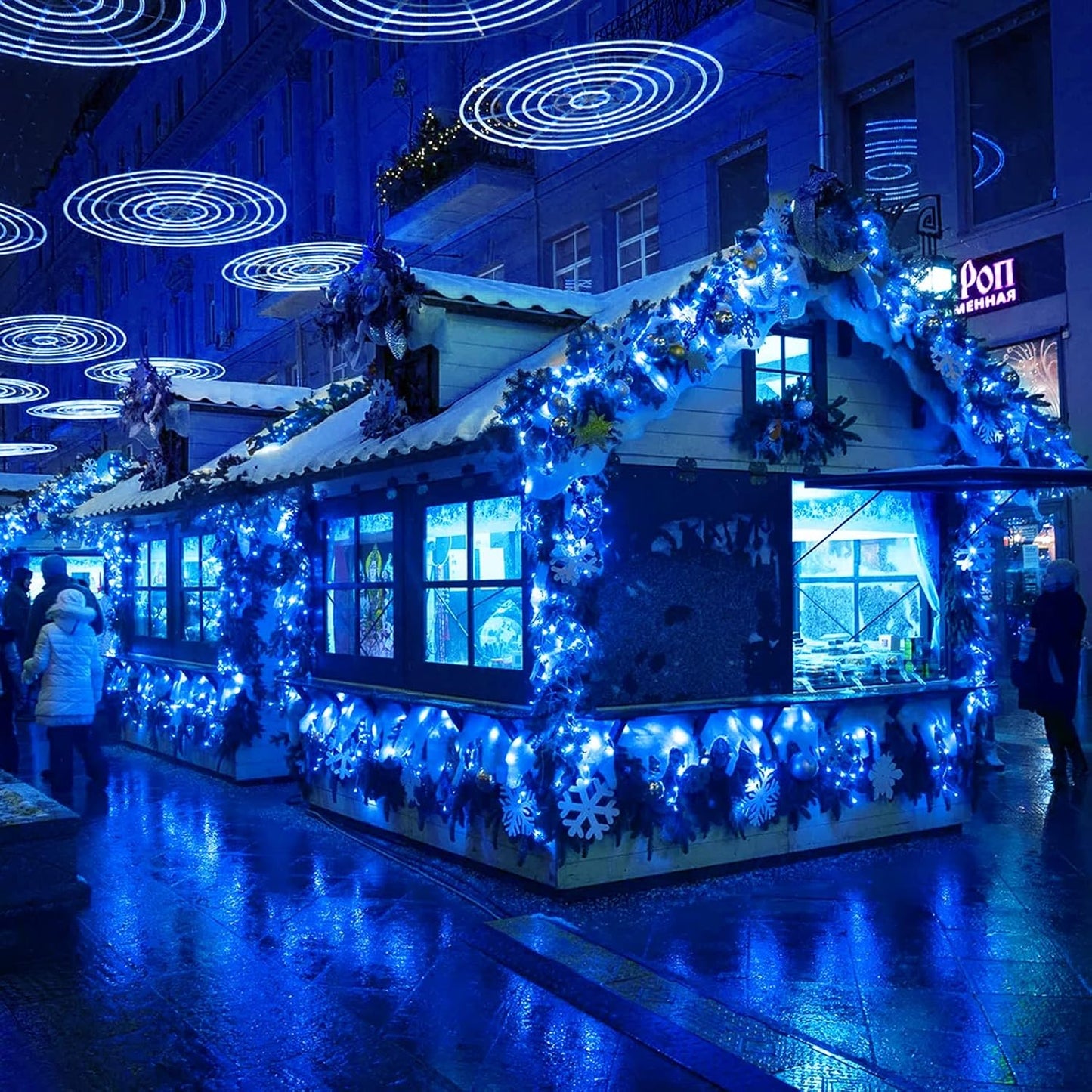 JMEXSUSS 163 FT 500 LED Blue Christmas Lights Outdoor, Waterproof Blue String Light Plug in, 8 Modes Clear Wire Christmas String Lights for Tree Yard Patio House Party Decorations