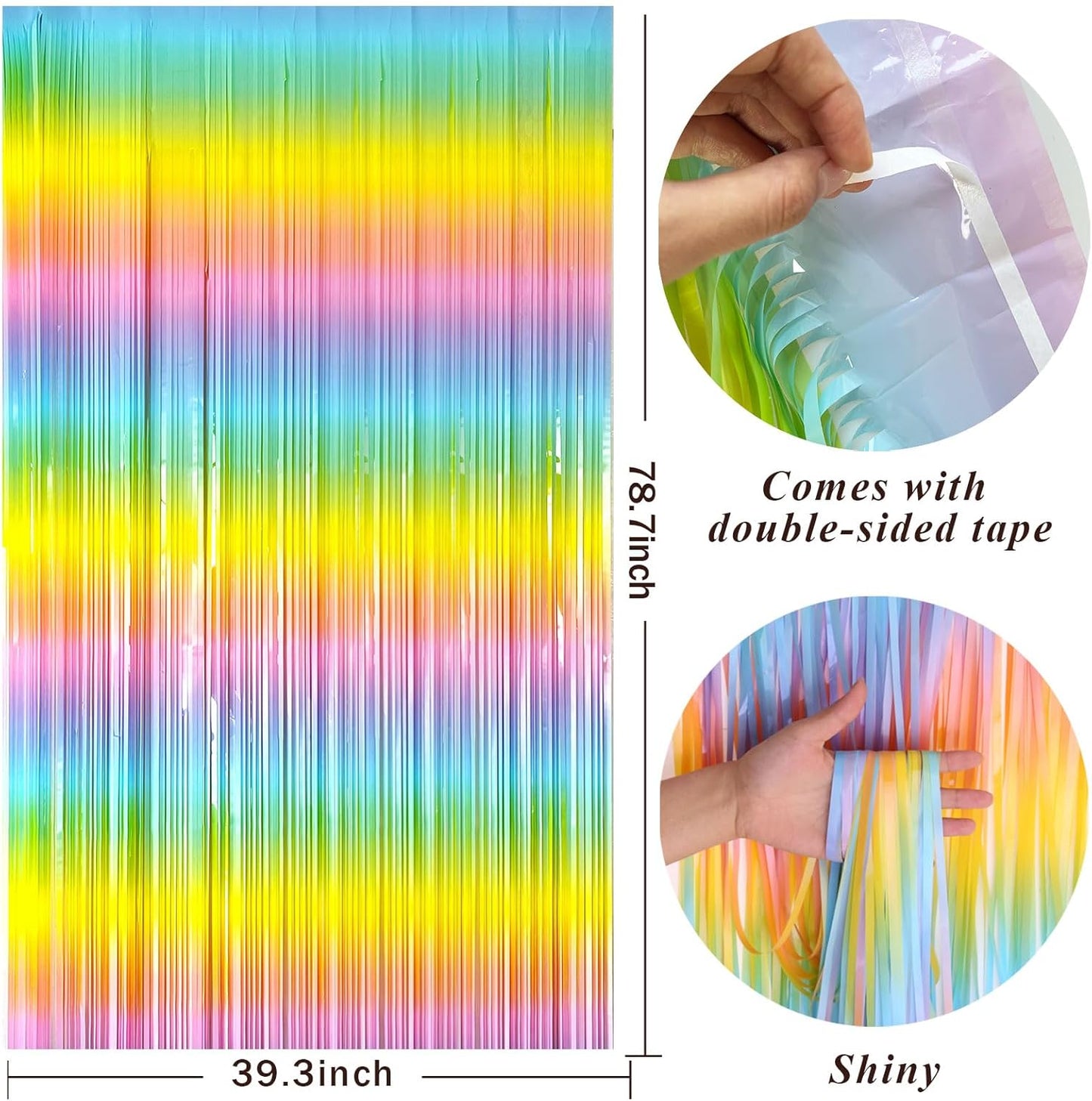 Pastel Rainbow Foil Fringe Curtain Streamers Party Backdrop Foil Fringe Backdrop Curtains Tinsel Streamers for Birthday Party Easter Decorations