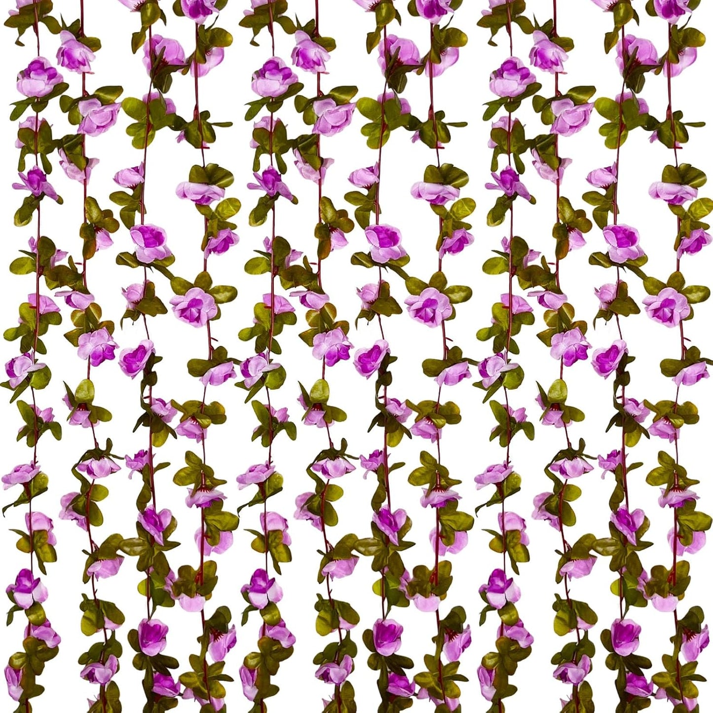 8Pcs 63Ft Light Purple Rose Garland, Fake Rose Hanging Flowers, Artificial Flower Vine, Hanging Floral Vine Garland for Wedding, Birthday Party, Wall Arch, Halloween, Christmas Garden Backdrop Decor