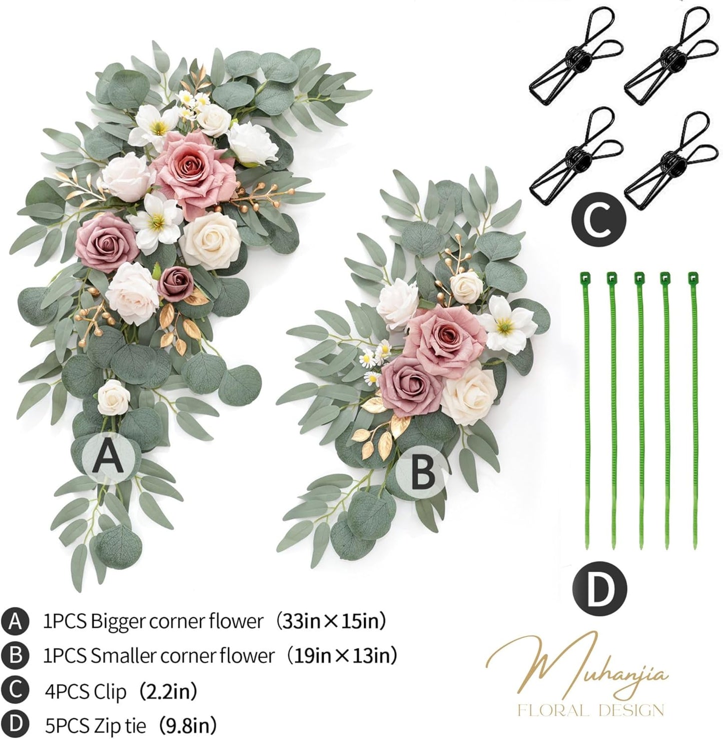 Wedding Sign Faux Flower Swag (Pack of 2) for Ceremony Party Reception Entrance Floral Decor Wall Easel Stand for Wedding Poster Welcome Sign (Champagne&Dusty Rose)