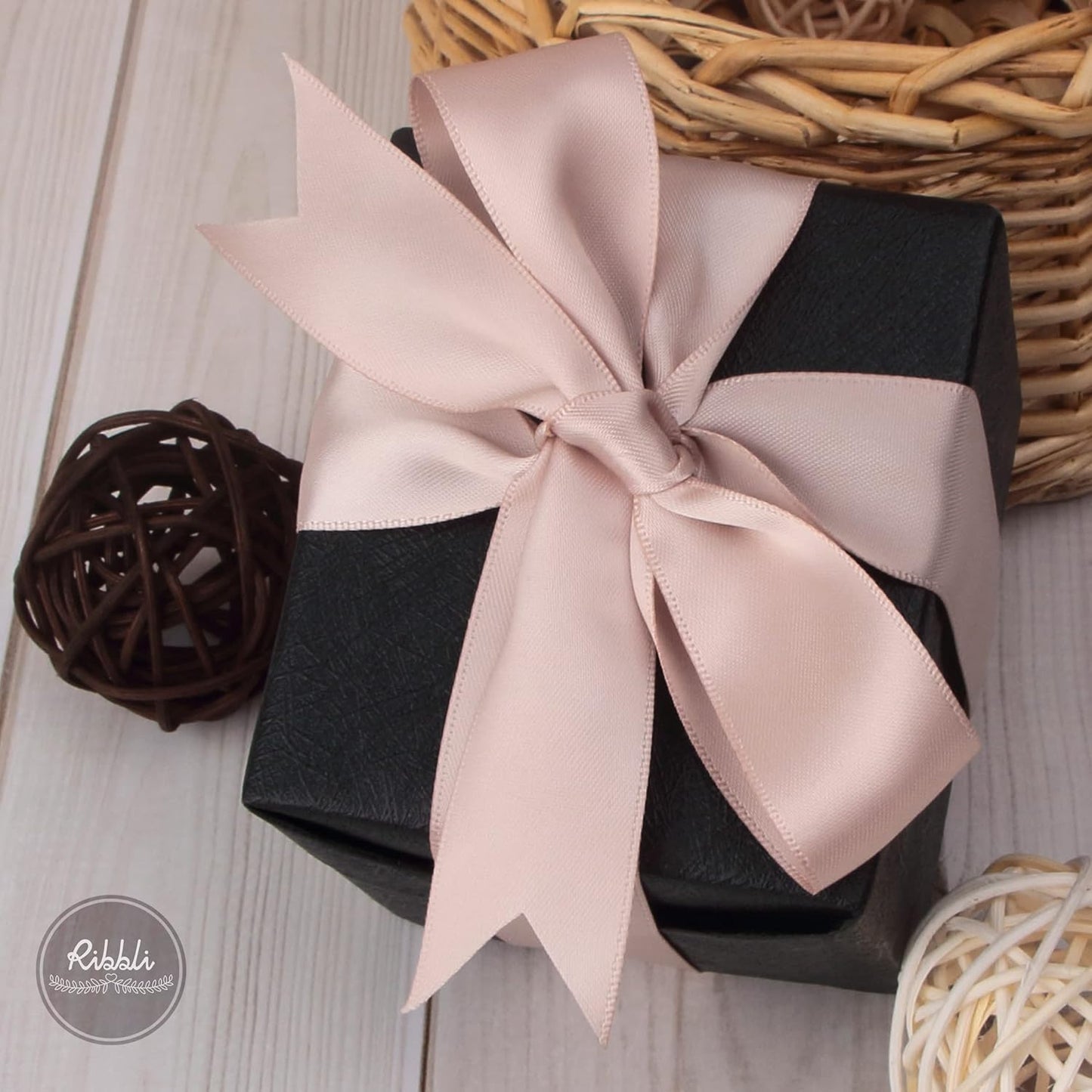 Ribbli Vanilla Double Faced Satin Ribbon,1” x Continuous 25 Yards,Use for Craft Bows Bouquet, Gift Wrapping, Wedding Decoration, Floral Arrangement