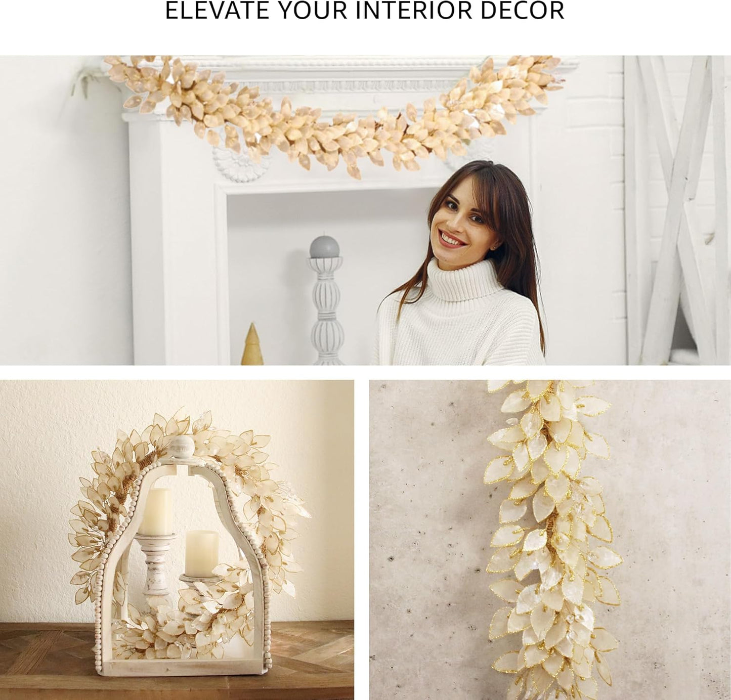 Handcrafted 48" Shell Garland for Enchanting Home Decor with Mesmerizing Capiz Splendor, Coastal, 4ft Capiz Shell Garland for Indoor Use (Rectangular)