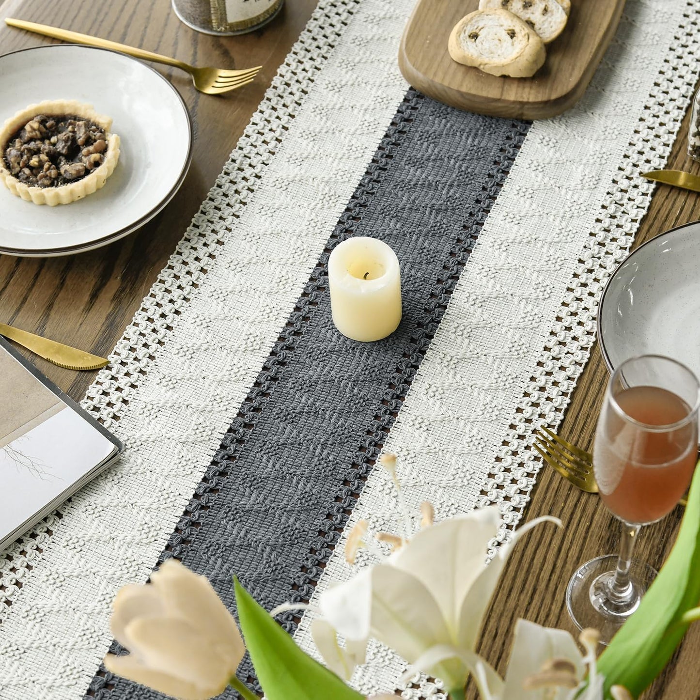 Artoid Mode Dark Grey Farmhouse Rustic Table Runner, Seasonal Holiday Hollow Kitchen Dining Table Decoration for Home Party Decor 12x120 Inch