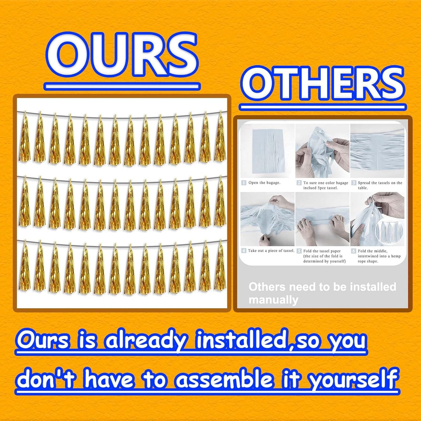 3P Metallic Fringe Tassel Banner Garland Foil Tinsel Streamer Wall Hanging Curtain Backdrop Banner for Parade Floats, Graduation Decorations, Wedding Party Decoration(Gold)