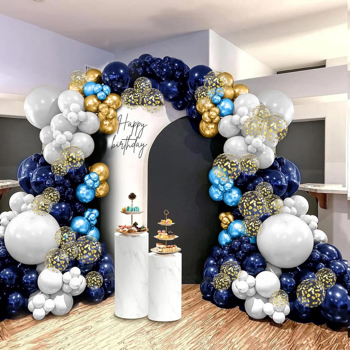 Navy Blue and Gold Balloons, Metallic Golden and Blue Balloon Navy and White Latex Balloons Gold Confetti Party Graduation Balloon for Birthday Baby Shower Wedding Decorations