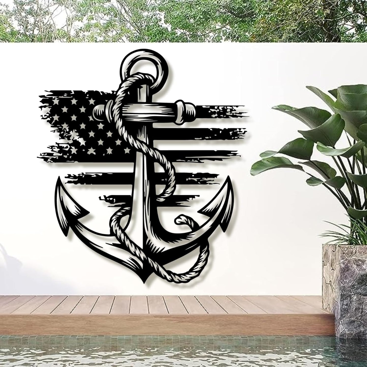 lunwall Metal Anchor Wall Decor, Anchor Metal Sign, Metal Anchor Decor, Anchor Metal Wall Art, Metal Nautical Wall Decor, Metal Wall Decor Coastal, Anchor Wall Decor (silver, 28L x 25W / 70 x 63 cm)