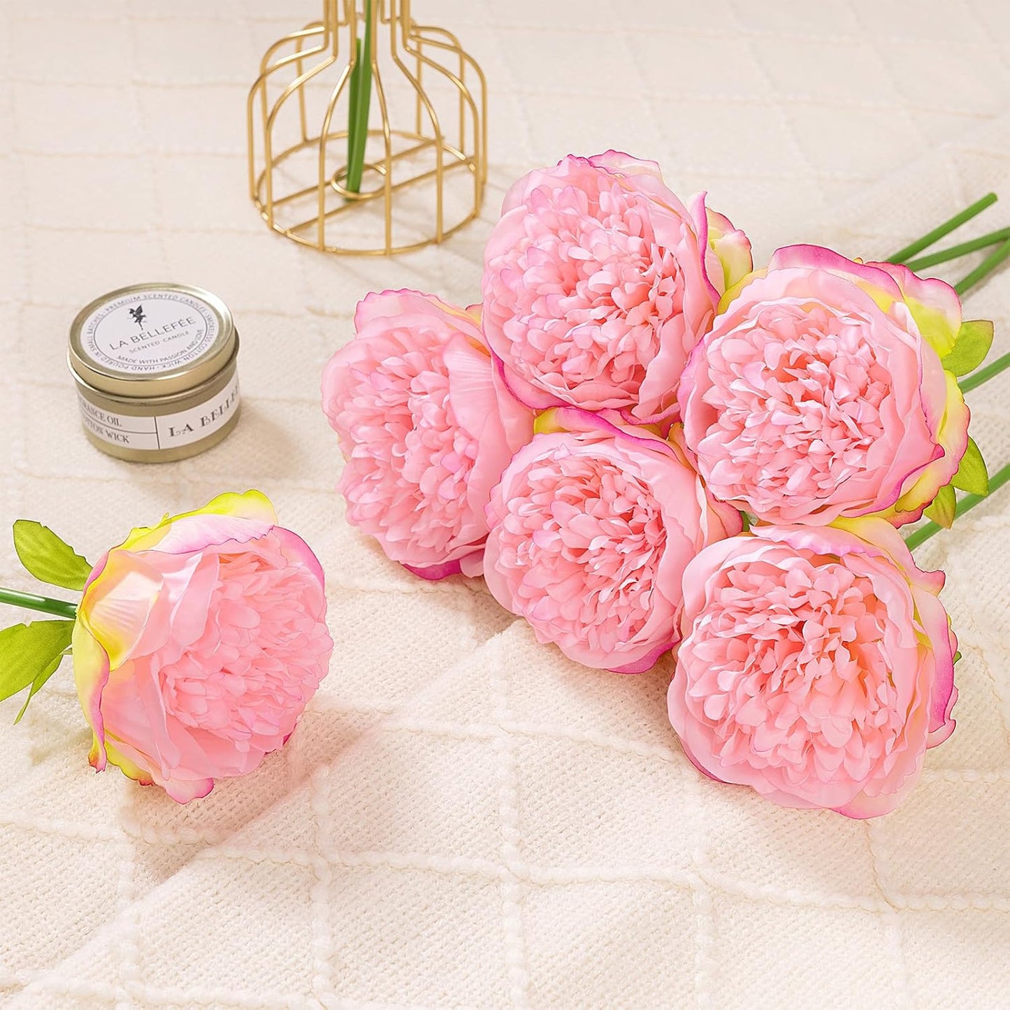 U'Artlines 2 Bouquet 10 Heads Artificial Peony Silk Flower Leaf Home Office Wedding Party Festival Bar Decor (Pink)