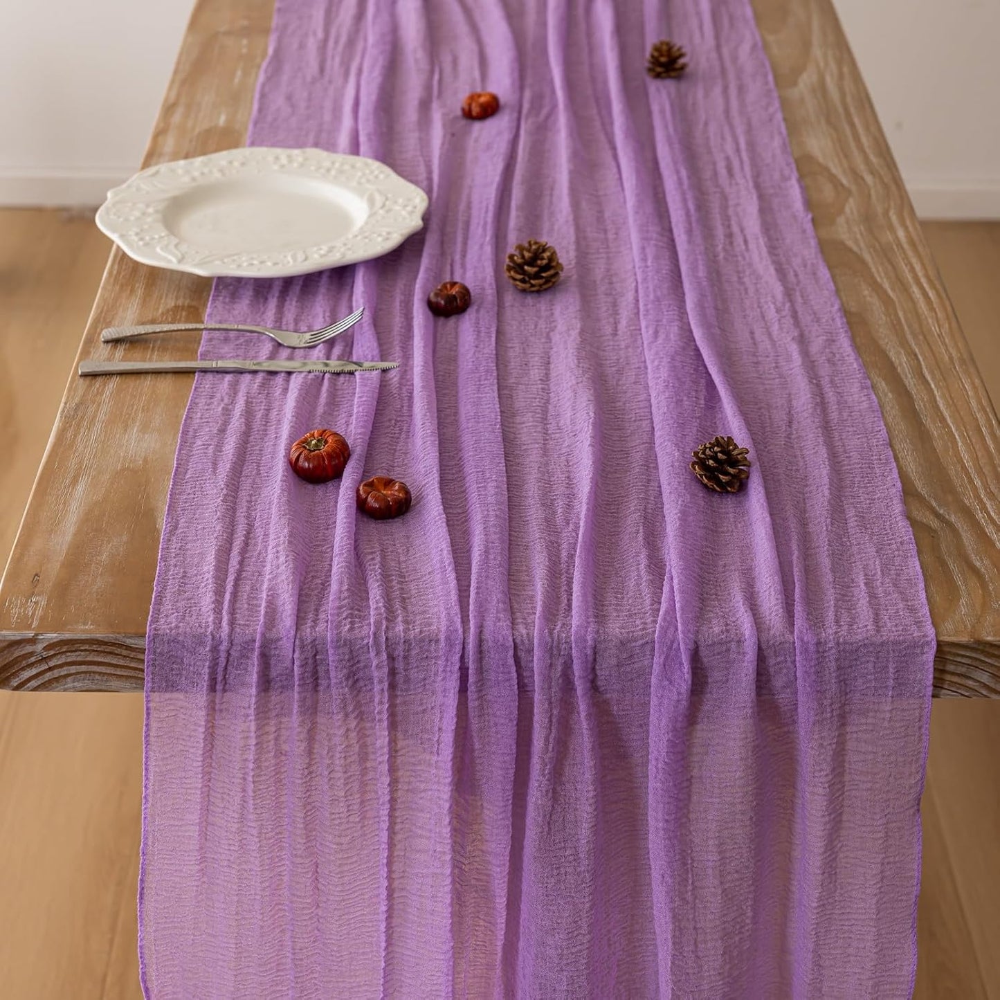 6pcs Lilac Gauze Rustic Cheesecloth Table Runner 120 Inch 10 FT for Wedding Baby Shower Bridal Shower Birthday Engagement Garden Outdoor Party Long Sheer Boho Decorations