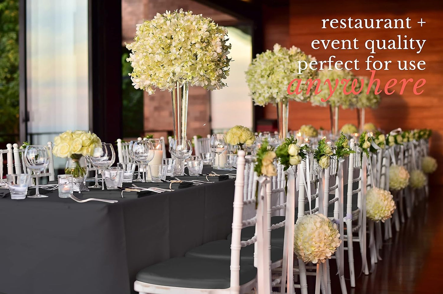 Pomp Black 90" x 156" Poplin Polyester Tablecloth (2 Pack) | Wrinkle + Stain Resistant Easy Care Premium Fabric | Fits 8FT Rectangle Table