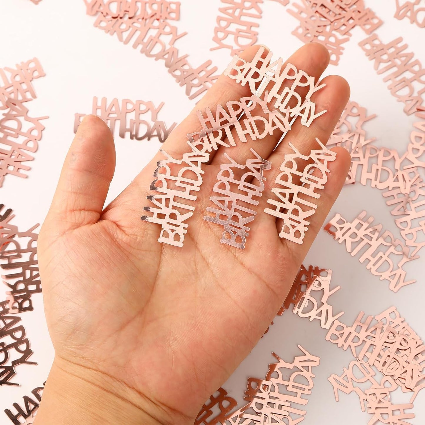 MARFOREVER Rose Gold Happy Birthday Glitter Confetti, Birthday Party Metallic Foil Table Confetti Cake Balloon Sprinkles Table Centerpiece for Adult Baby Party Decorations