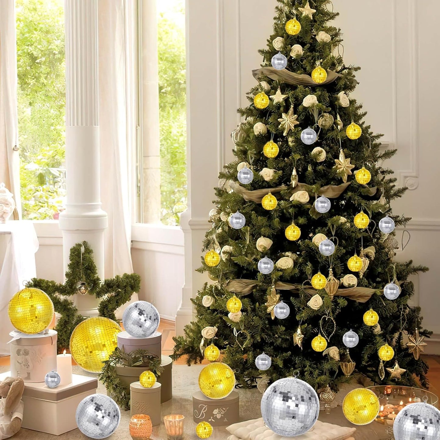 Gold Mirror Disco Ball Hanging: 6 Inches Reflective Ball - 80s Party Club Stage Props DJ Light Effect Decoration (6''-4PCS)