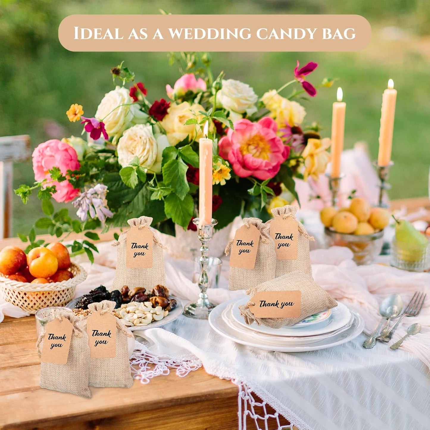 Woanger 100 Pcs Burlap Gift Bags with 100 Pcs Kraft Paper Gift Tags with Drawstring Favor Bulk Burlap Sack Bags for DIY Wedding Party Craft(4 x 6 Inch,Light Brown)