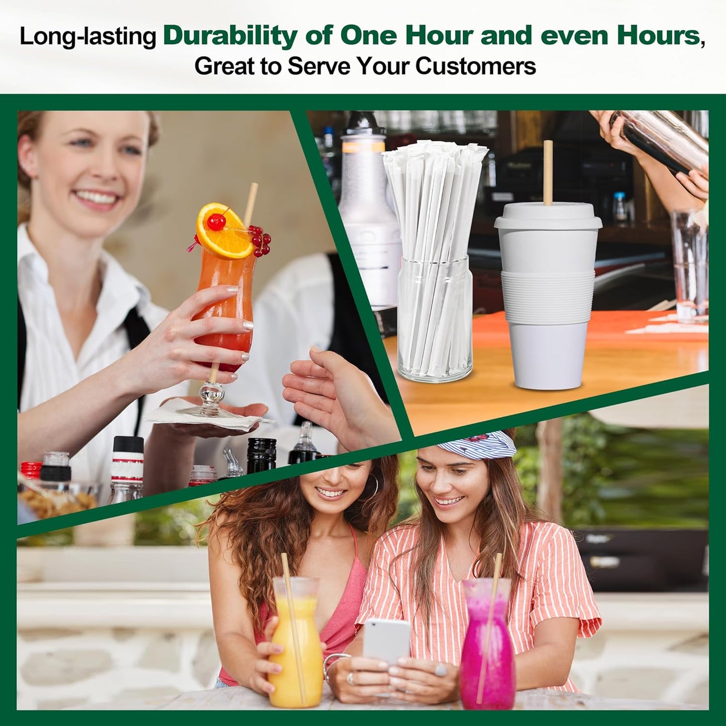 9'' x 0.31'' Giant Paper Drinking Straws Individually Wrapped 300 Counts, Dye-free Brown Kraft - 4 Ply Thick Paper