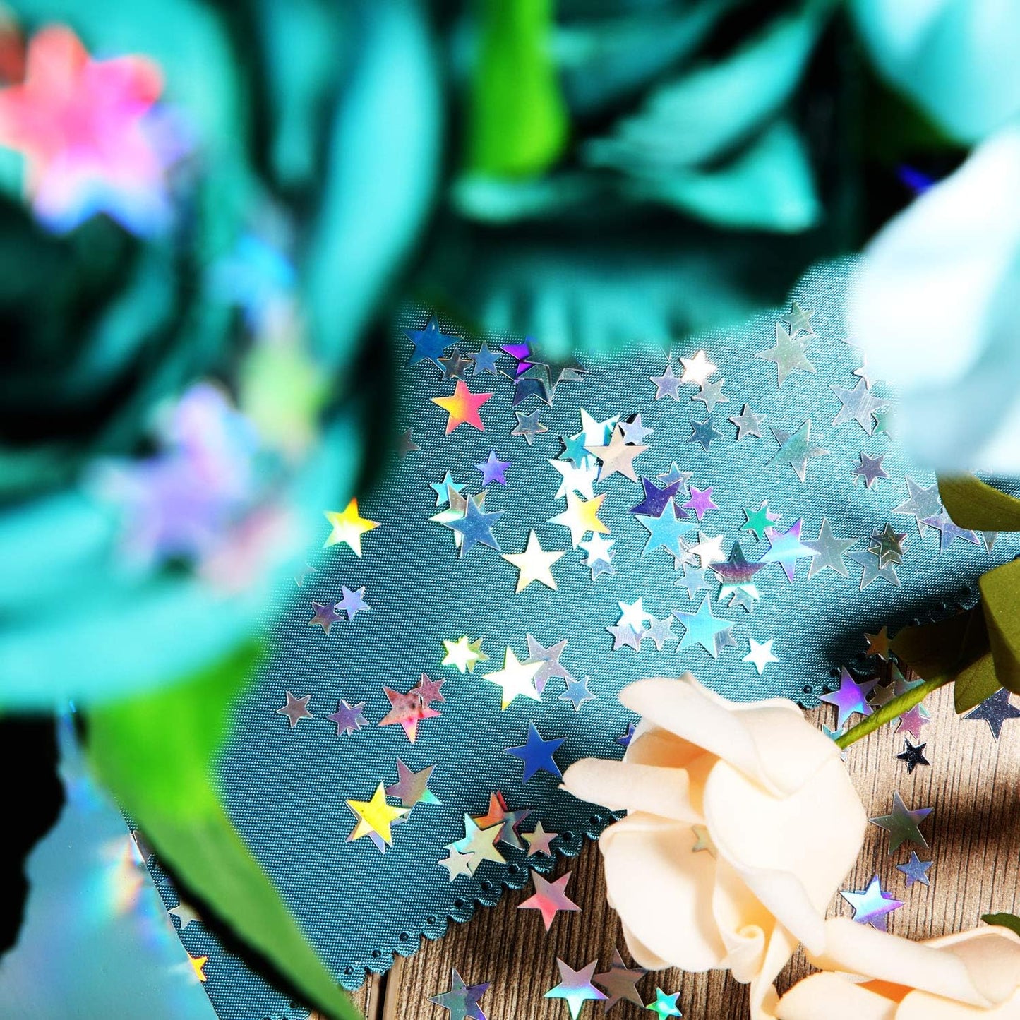 Hestya 60g Star Confetti Glitter Table Confetti Metallic Foil Stars for Party Wedding Festival Decorations(Holographic Silver,10mm and 6mm)