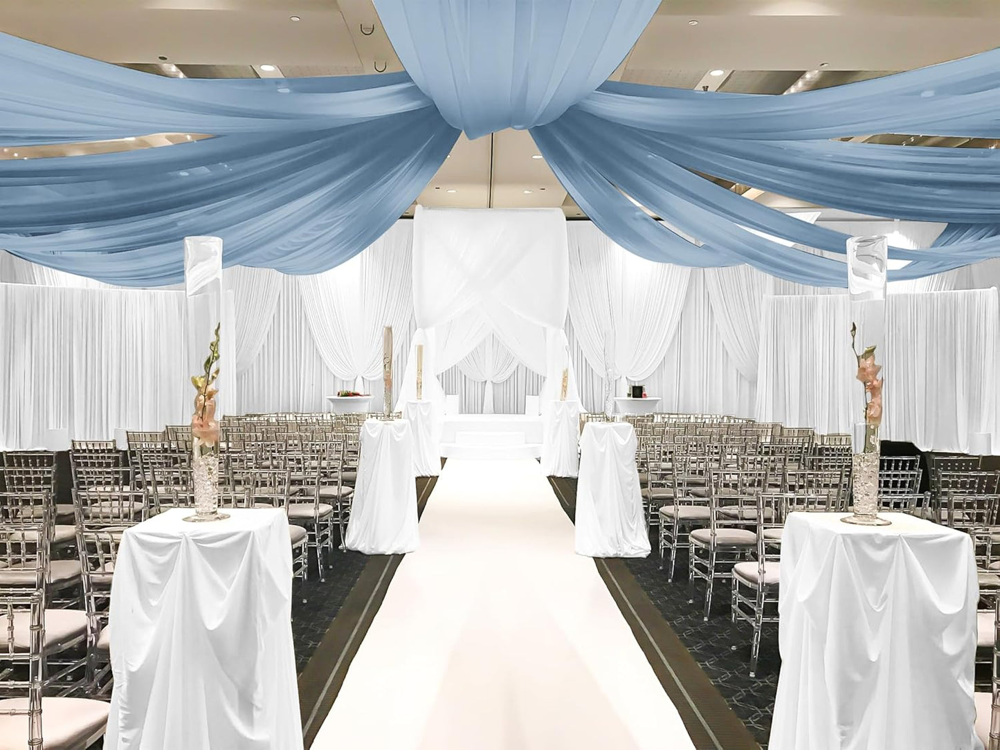 6 Panels Dusty Blue Ceiling Drapes for Wedding, 5ftx15ft Ceiling Drapes Cheesecloth Sheer Fabric Curtain Wedding Arch Draping Fabric Romantic Ceilings Decorations for Weddings Party Ceremony Stage
