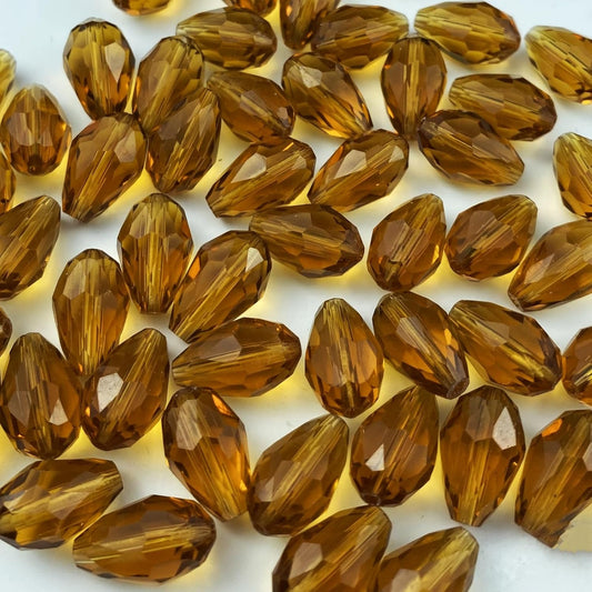 50pcs 10x15mm Teardrop Crystal Glass Beads Vertical Hole Faceted Glass Teardrop Spacer Beads for Bracelets Necklace Earring DIY Jewelry Making Craft(Amber)