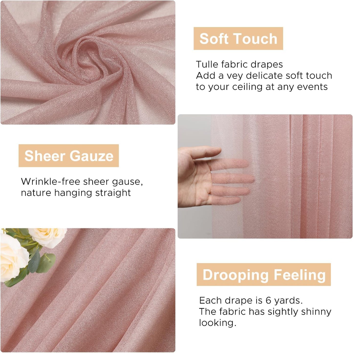 Wokceer Wedding Arch Draping Fabric 28.7"" x 20FT Dusty Rose Drapes Sheer Fabric Backdrop Arch Draping Fabric for Wedding Ceremony Birthday Party Bridal Shower Decoration, 1 Panel