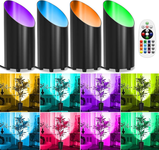 ZUCKEO RGB Floor Can Lights Indoor Spotlight LED Uplighting, 5W Indoor Color Changing Spot Light GU10 Bulb Accent Up Lighting for Plant Corner Christmas, 5.25FT Plug in Cord & Switch, 4Pack