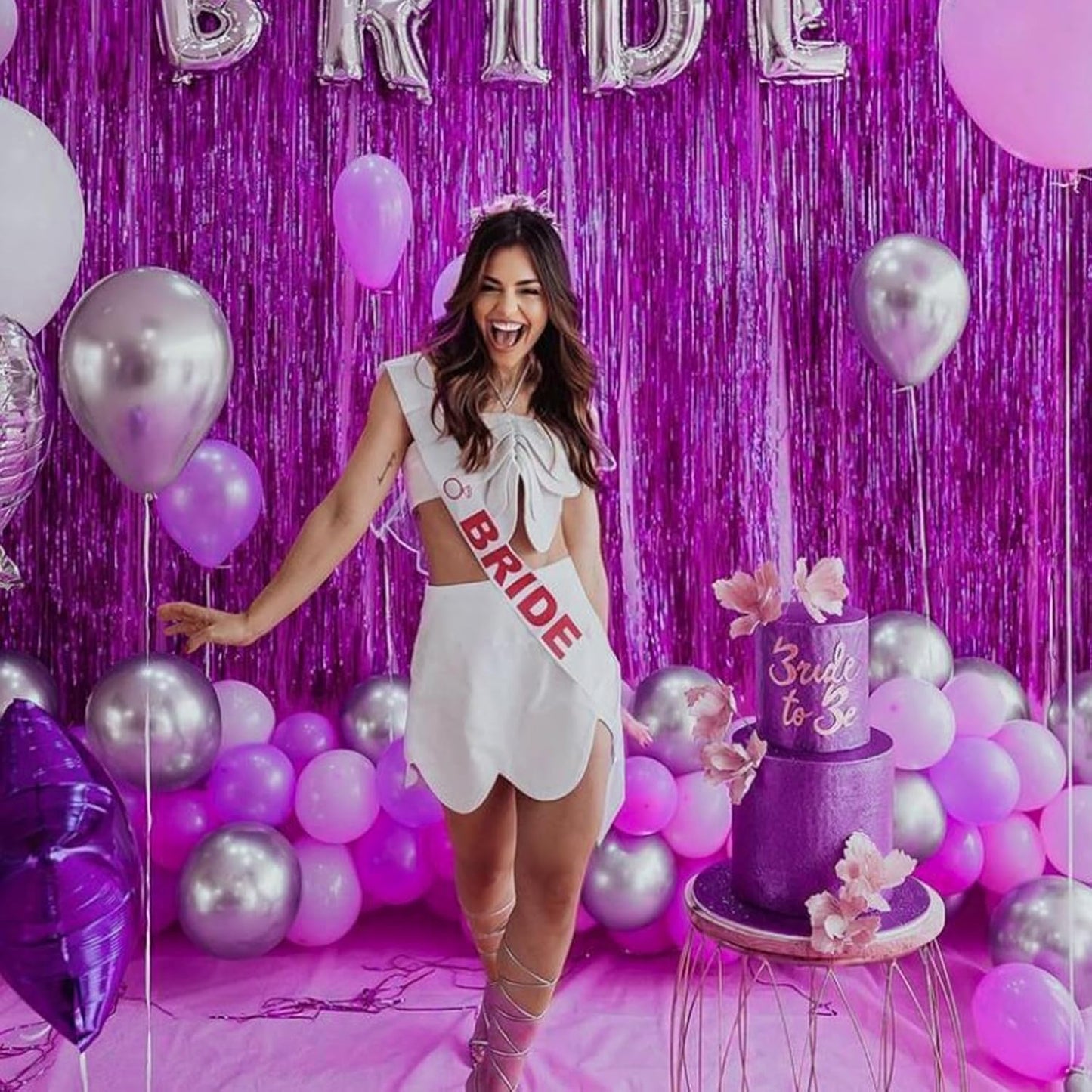 CANREVEL 2 Pack 3.3x8.2 Feet Hot Pink Foil Fringe Backdrop Curtains, Tinsel Streamers Birthday Party Decorations, Fringe Backdrop for Bachelorette Engagement Wedding Baby Bridal Shower Party