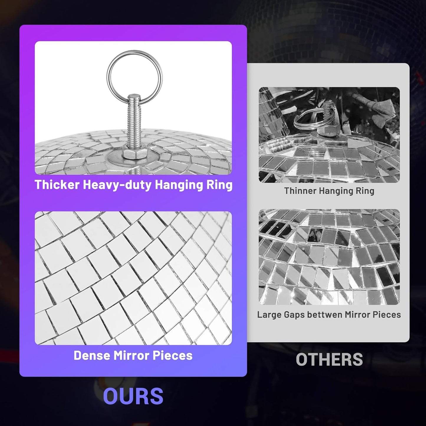 Yescom 20" Large Disco Ball Mirror Big Hanging Glass Decoration for 70s 80s Party Events Wedding DJ Dance Club Bar Stage Lighting Business Holiday Home Decor Silver