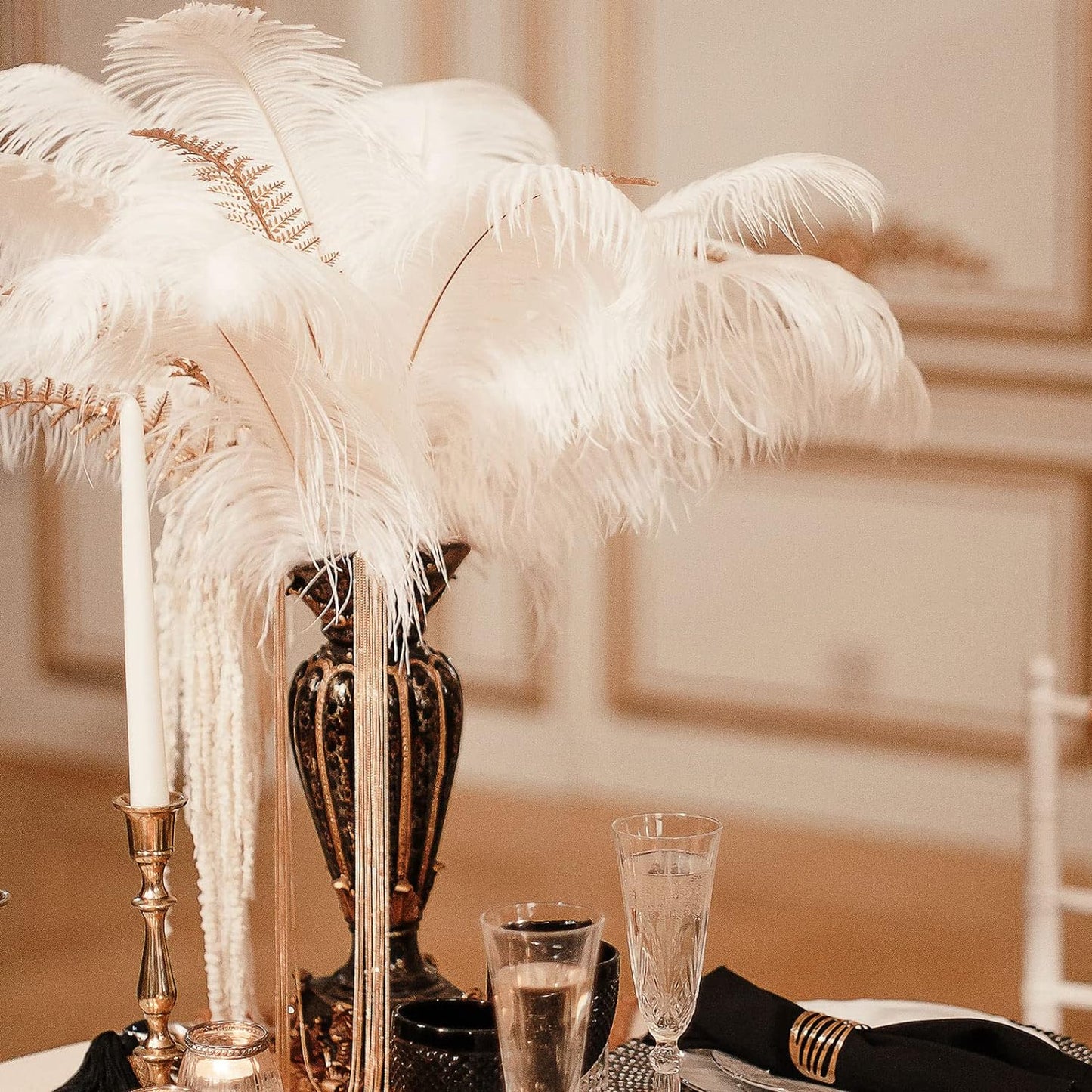 Hanaive 150 Pcs Ostrich Feathers Set Bulk Plumes 12-14 Inch (30-35cm) 70 Pcs Large Ostrich Feathers with 80 Sticks and Tape for DIY Crafts Wedding Home Party Centerpiece Decorations(White)