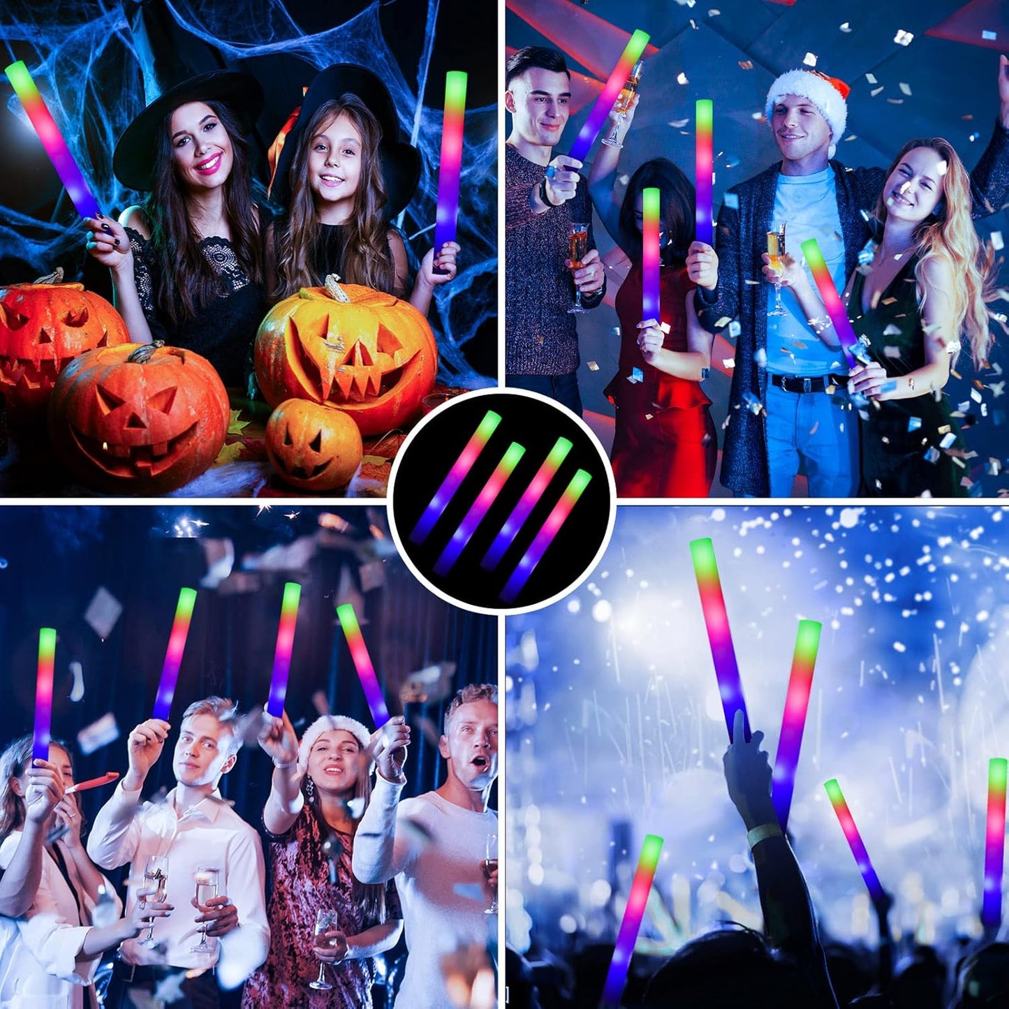 Foam Glow Sticks 110 Pcs,Glow in The Dark Party Supplies Light Up Batons Party Favors with 3 Modes Colorful Flashing for Party Wedding Birthday Concert Halloween Christmas