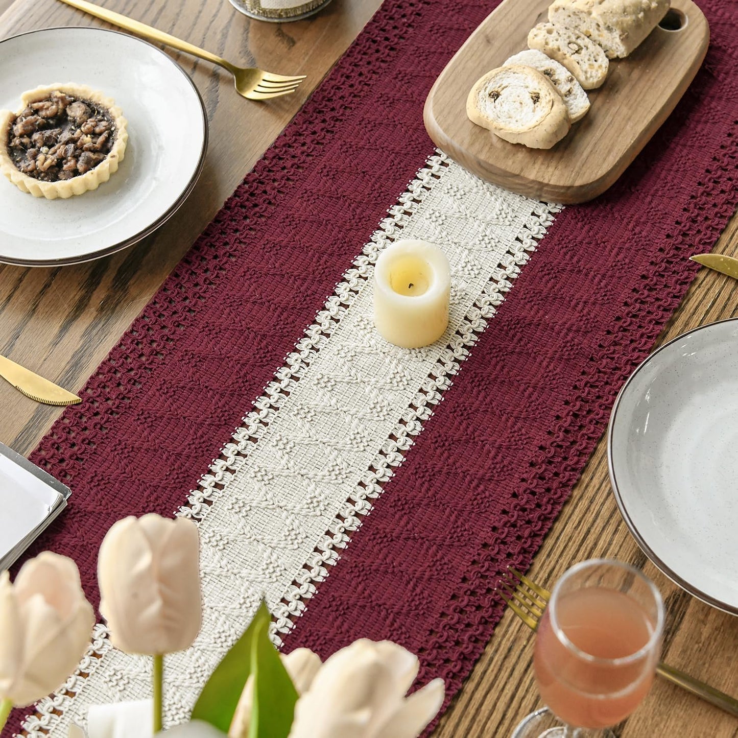 Artoid Mode Red Farmhouse Rustic Table Runner, Seasonal Hollow Kitchen Dining Table Decoration for Home Party Decor 12x120 Inch