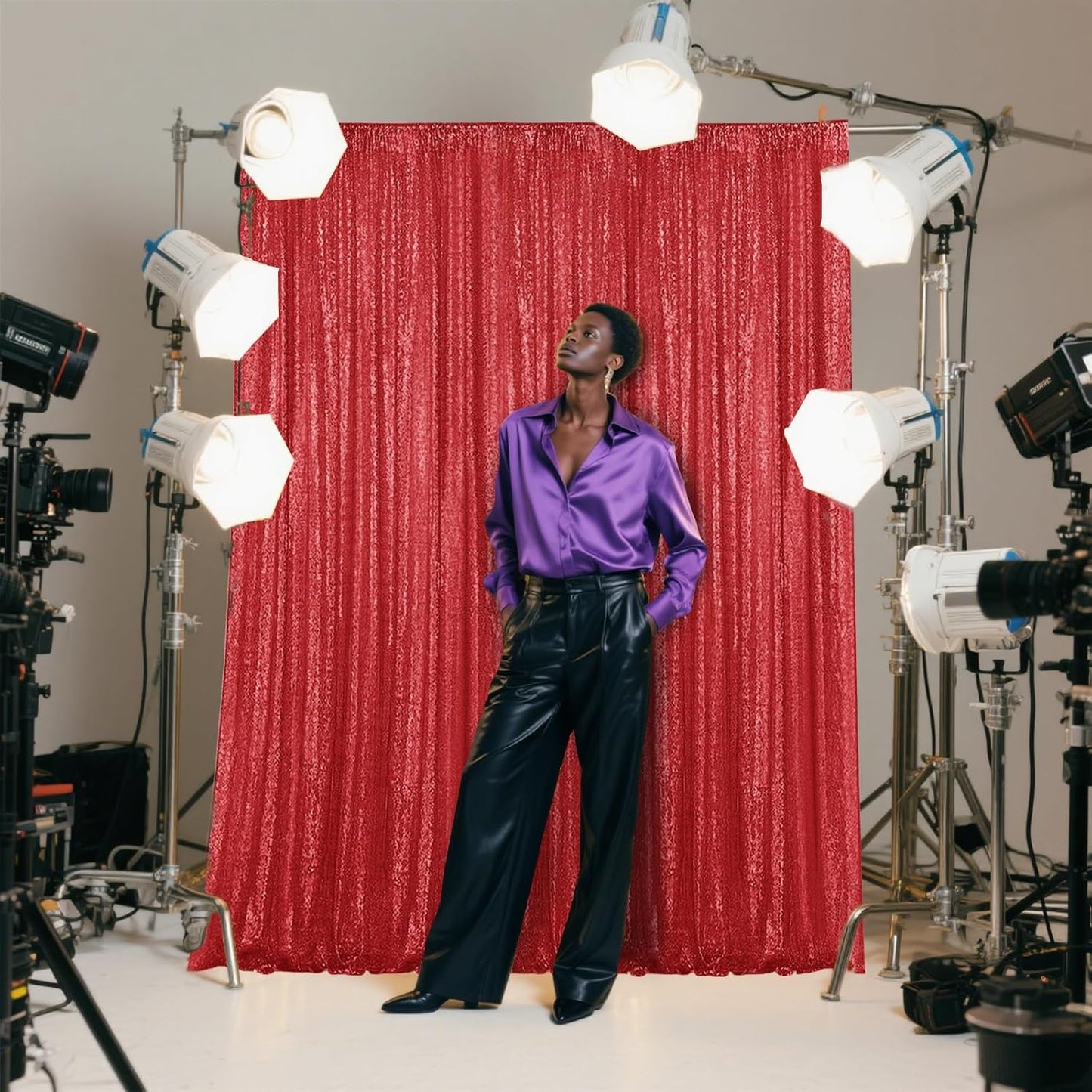 Red Sequin Backdrop Curtain 2 Pieces 2FTx8FT Glitter Photography Backdrop for Party Wedding Birthday Christmas Decorations