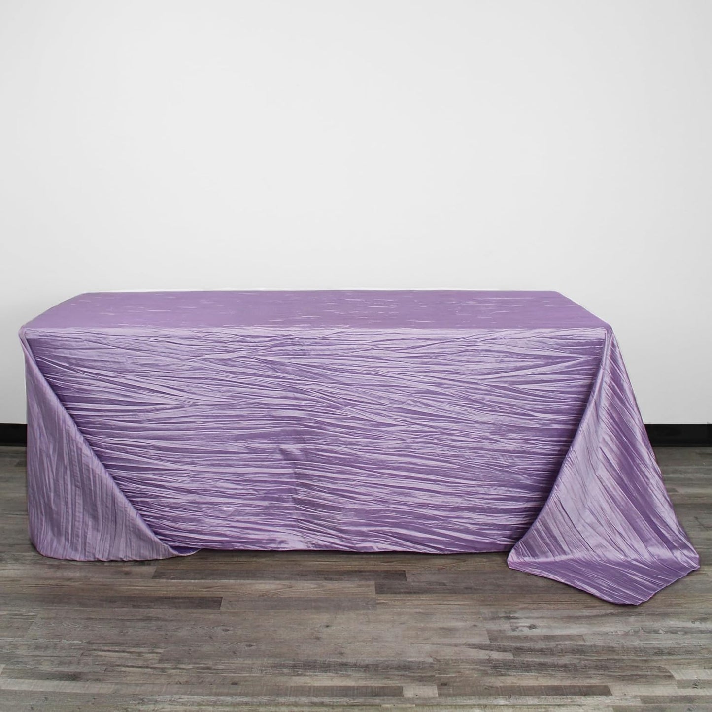 YOUR CHAIR COVERS - 90 x 132 inch Rectangular Crinkle Taffeta Tablecloth - Lavender, Rectangle Table Linens for 6 ft Rectangular Tables, Wedding Crushed Table Cloth
