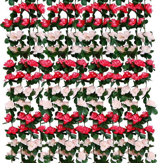 12 PCS 98.4 FT Artificial Flower Garland Pink Rose Garland for Wedding Room Decor（12,Pink）