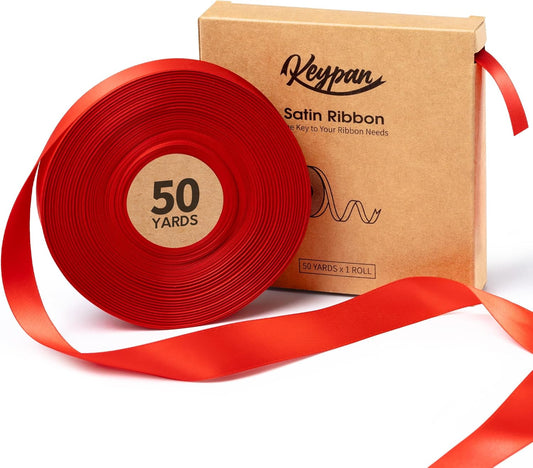 Red Satin Ribbon 7/8 Inch x 50 Yards Double-Faced Ribbons for Christmas Gift Wrapping Flower Bouquet Wedding Paper Bows Invitations Crafts