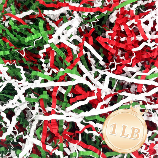 Zankubom 1 LB Crinkle Cut Paper Shred Filler Great for Gift Wrapping, Basket Fillers, Birthday, Gift Wrapping, Anniversary, Halloween Christmas Party Decor Filling Supplies Red Green White